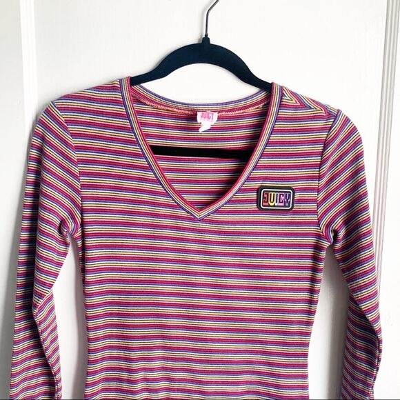 Juicy by Juicy Couture Knit Rainbow Striped Ribbed Midi Dress Side Slit Bodycon - Picture 7 of 15